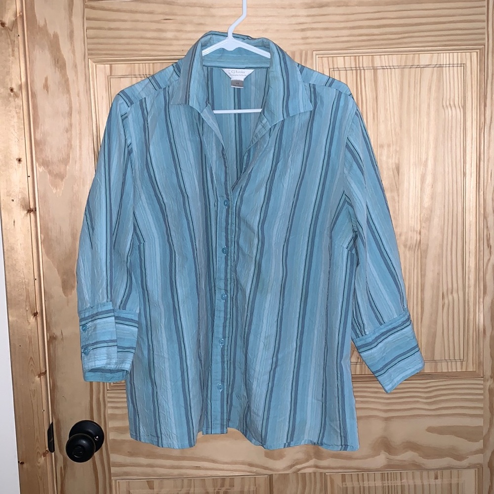 ⭐️ CJ Banks By Christopher & Banks blue stripes 3/4 sleeve blouse shirt size 1X